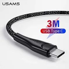 Cabo de dados e Carregador Usb Tipo - C 3 Metros Usams Preto | R$49