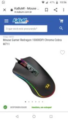 Mouse Gamer Redragon 10000DPI Chroma Cobra M711 R$170