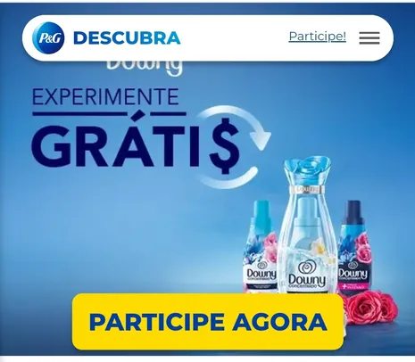 Experimente Grátis Downy - Descubra P&G e receba até R$50 em cashback