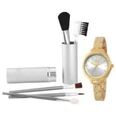 [Clube do Ricardo] Kit pincel para maquiagem +relógio feminino Allora R$ 68,00