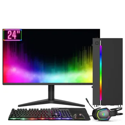 Computador RGB Intel Core i5 8GB SSD 256GB Kit Gamer Monitor LED 24&quot; Windows 10 3green Colors
