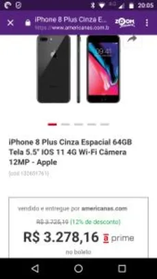 IPhone 8 Plus 64Gb! R$3.278,16 no boleto