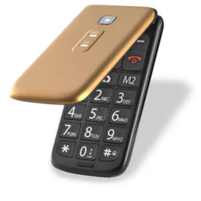 [AME R$ 125] Celular Flip Vita Multilaser Dual Chip Mp3 Dourado - P9043 R$ 167