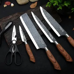 Jogo de Facas de cozinha Aço inoxidável Chef Slicer Nakiri 