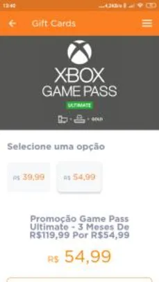 R$65 de desconto no Gift Card 3 meses Xbox Ultimate | R$55
