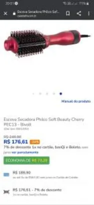 Escova Secadora Philco Soft Beauty Cherry | R$170