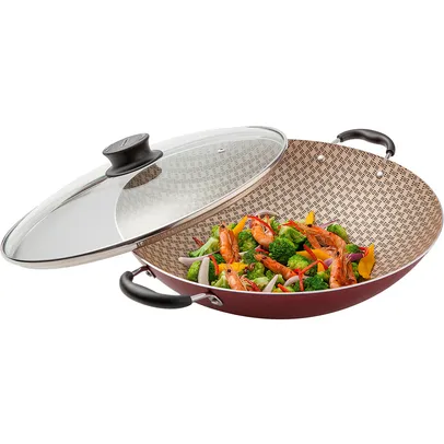 [1x no CARTÃO AME]Panela Wok Tramontina Paris Antiaderente 32cm Cereja