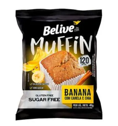Muffin Banana com Canela e Chia Zero Açúcar sem Glúten sem Lactose Belive 40g ( Min.5) R$10
