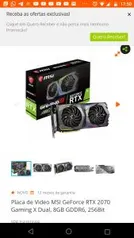 Placa de Video MSI GeForce RTX 2070 Gaming X Dual | R$2.199