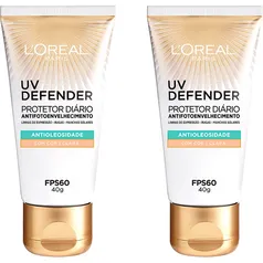 [AME SC R$41] Kit 2 Protetores Solar Facial L'oreal Paris Uv Defender  Cor Clara Fps 60, 40g