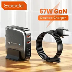 Toocki Estação de carregamento com várias portas, Carregador GaN USB, Tipo C, PD, QC, Carregamento Rápido - Plugue EU