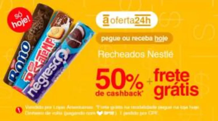 [APP + AME] Biscoitos recheados Nestlé com 50% de cashback | R$0,75