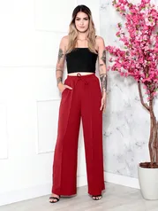 Calça Pantalona Duna Feminino de Cor Sólida Ocasional