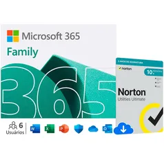 Microsoft 365 Family - Mídia Física - 6GQ-01543 + Norton Utilities Ultimate para 10 Dispositivos, 24