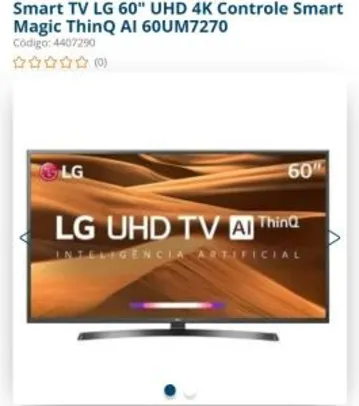 Saindo por R$ 2566: Smart TV LED 60" LG UM7270 Ultra HD 4K HDR Ativo, DTS Virtual X, Inteligencia Artificial THINQ AI, WEBOS 4.5 | Pelando