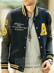 Jaqueta Varsity Patch Design Varsity Striped Insert Baseball Jacket - R$55