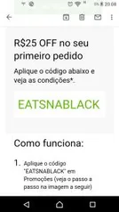 R$25 OFF no primeiro pedido no Uber Eats