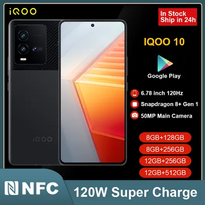 Smartphone Vivo iqoo 10 5g /8+128GB/snapdragon 8+/120w superccharge/6.78"amoled/ NFC