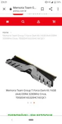 Memória team group T-FORCE dark 3200 mhz (4x4). - R$599