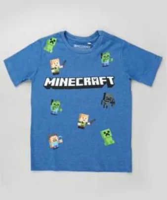 Camiseta Infantil Minecraft Manga Curta Azul | R$19