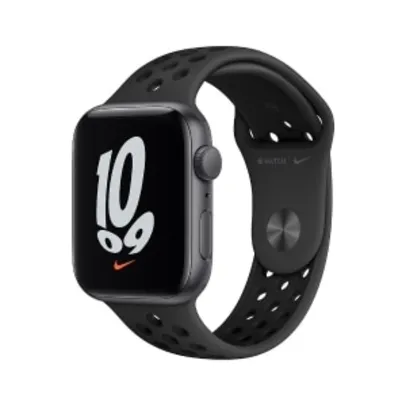 Apple Watch Nike SE GPS, 44mm Caixa cinza-espacial de alumínio Pulseira esportiva Nike Cinza-carvão/preto