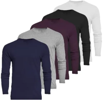 Kit 5 Camisetas Manga Longa Masculinas Slim Algodão 30.1 Zaroc (Preta, Branca, Bordo, Cinza, Marinho, M)