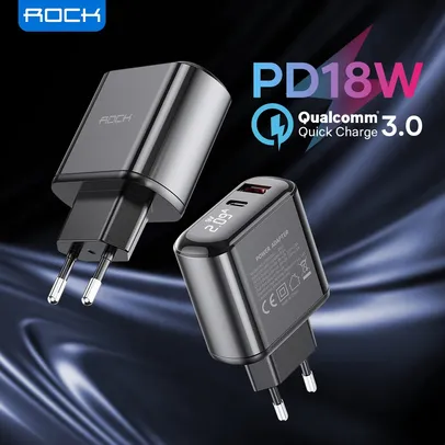 Rock 18w pd carregador para iPhone 12 11 pro max display digital 2 portas | R$49