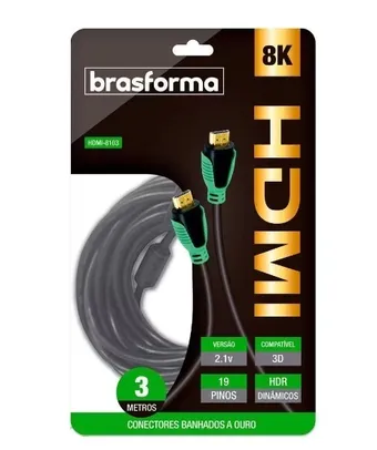 Cabo HDMI Ultra HD 2.1 8K 2160P 3 Metros Brasforma