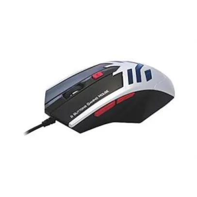 Mouse Gamer K-Mex MO-X235 - USB - 1600dpi - Preto e Prata - Botão de ajuste de dpi - 6 Botões Programáveis - LED interno Vermelho