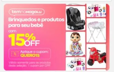 [APP MAGALU] Cupom 15% OFF em vários itens infantis e juvenis