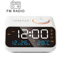 (Moedas) Rádio FM LED para cabeceira, calendário de mesa digital