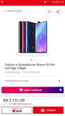 Smartphone Xiaomi 9t Pro miii 6gb 128gb - R$2.151