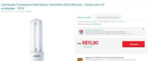 Lâmpada Compacta Eletrônica Taschibra 25W Branco - Caixa com 10 unidades - 127V R$16