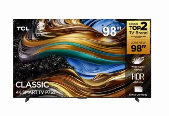 Smart TV 98” 4K UHD TCL 98P755 com Processador AIPQ GEN 3.0, Google TV, Wi-Fi, Bluetooth, Dolby Vision e Atmos