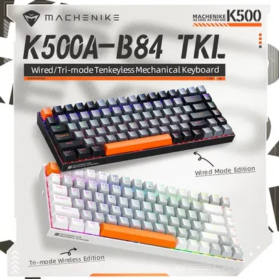 (R$ 239 CONTA NOVA) Machenike K500A-B84 TKL Teclado mecânico Tri-mode (sem fio) RGB 