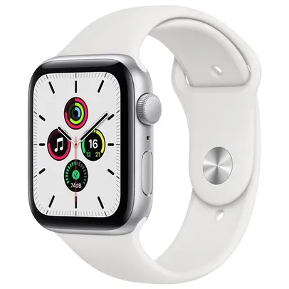 Apple Watch SE GPS, 44mm, Caixa Prateada de Alumínio com Pulseira Esportiva Branca | R$2.361