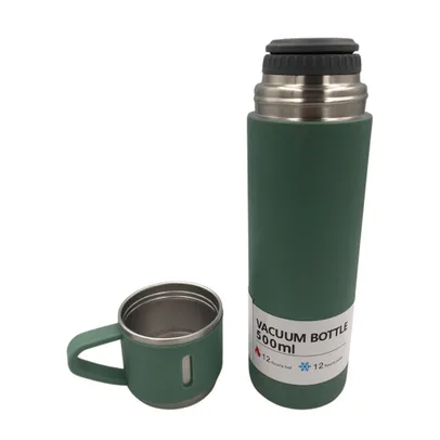 Garrafa Térmica c/ Copo Inox 500ml Conserva Quente Ou Gelado Verde