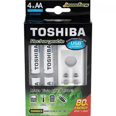 Carregador de Pilha USB p/2 pilhas AA/AAA c/ 4 Pihas TOSHIBA