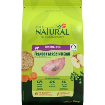 (REC) 15kg Ração Guabi Natural Frango e Arroz Integral para Cães Filhotes Raças Média 