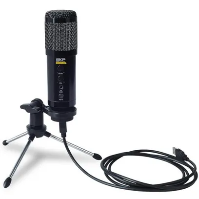 Microfone Com Cabo Usb Condenser Tripé Podcast 400U Preto - Skp