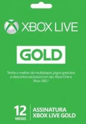 Cartão Microsoft Xbox Live Gold 12 meses para Xbox One e Xbox 360 - R$125