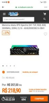 Memória Adata XPG Spectrix D41 TUF, RGB, 8GB, 3000MHz, DDR4