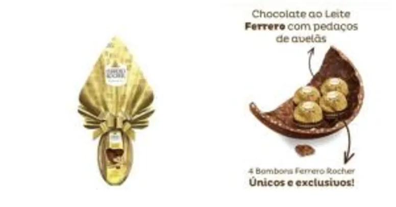 Ovo de Páscoa Ferrero Rocher Ao Leite, 365g Com 6 Bombons Ferrero Rocher | R$20
