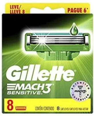 [PRIME] Carga Para Aparelho de Barbear Gillette Mach3 Sensitive Leve 8 Pague 6, Gillette | R$ 43