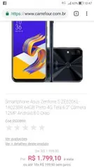 Smartphone Asus Zenfone 5 ZE620KL-1A023BR 64GB Preto 4G Tela 6.2" Câmera 12MP Android 8.0 Oreo | R$1.799