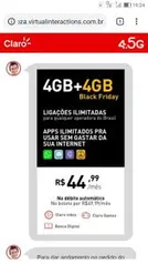 Plano Claro 8GB + Apps ilimitados - R$45