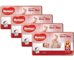 Kit Fraldas Huggies Supreme Care M - 4 Pacotes com 80 Unidades | R$169