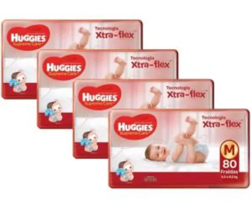 Kit Fraldas Huggies Supreme Care M - 4 Pacotes com 80 Unidades | R$169