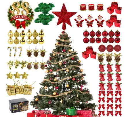 Kit Árvore Natal Grande 1,5m Decorada Completa Cheia Pisca