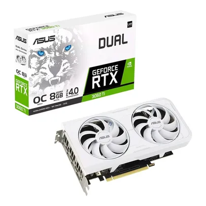 Placa de Vídeo RTX 3060 TI White OC Edition ASUS NVIDIA GeForce, 8GB GDDR6X, DLSS, G-Sync, Ray Tracing - DUAL-RTX3060TI-O8GD6X-WHITE